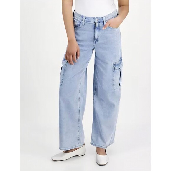 Dkny Denim - DKNY Wide Leg Cargo Jeans Size 32 Womens 90s Grunge Style Light Wash Alt Y2K